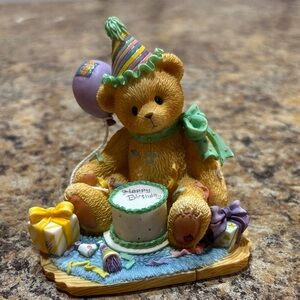Cherished Teddies Birthday Bear Figurine - Yellow and Green